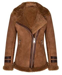 Infinity Leather Braune Lammfell Motorradfahrer Merino Shearling Aviator Lederjacke für Damen von Infinity Leather