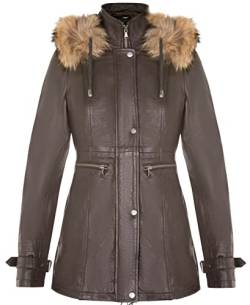 Infinity Leather Damen Braun Warme Lederjacke Abnehmbare Kapuze Parka Regenmantel XS von Infinity Leather