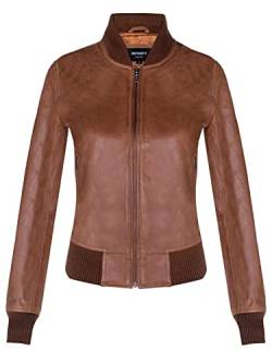 Infinity Leather Damen Leder MA-1 Bräunen Varsity Bomberjacke aus Echtem Leder von Infinity Leather