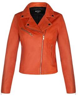 Infinity Leather Damen Orange Lederjacke Klassische Bikerjacke Aus Echtem Leder 2XL von Infinity Leather