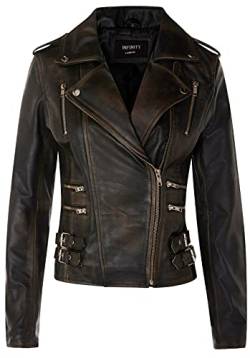 Infinity Leather Damen Retro Schwarz Abreiben 100% Nappaleder Bikerjacke 5XL von Infinity Leather