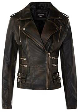 Infinity Leather Damen Retro Schwarz Abreiben 100% Nappaleder Bikerjacke L von Infinity Leather
