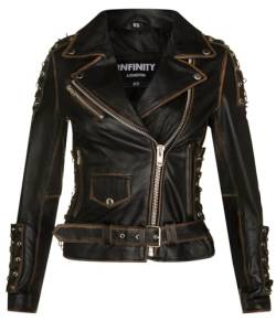 Infinity Leather Damen Schwarz Leder Biker Brando Motorrad Jacke von Infinity Leather