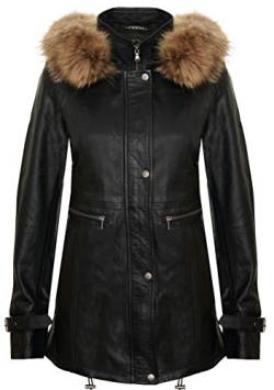 Infinity Leather Damen Schwarz Warme Lederjacke Abnehmbare Kapuze Parka Regenmantel 4XL von Infinity Leather