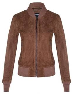 Infinity Leather Damen-Ziegenwildleder Bräunen Bomber aus Echtem Leder MA-1 Varsity Jacke von Infinity Leather