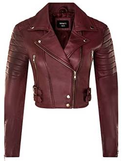 Infinity Leather Damenjacke 100% Echtleder Burgund Biker Goth Still Designer Kurzer Ausschnitt von Infinity Leather