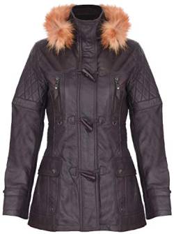 Infinity Leather Frauen Braun Gesteppte Leder Parka Jacke Mit Abnehmbarer Kapuze M von Infinity Leather