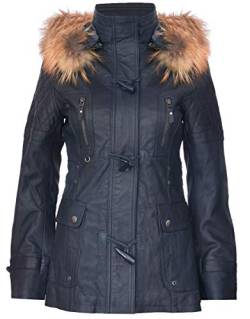 Infinity Leather Frauen Navy Blau Gesteppte Leder Parka Jacke Mit Abnehmbarer Kapuze 2XL von Infinity Leather