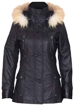 Infinity Leather Frauen Schwarze Gesteppte Leder Parka Jacke Mit Abnehmbarer Kapuze L von Infinity Leather