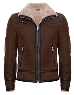 Infinity Leather Herren Braun Bräunen Pilot Echtes Schaffell Lammfell Motorradfahrer Lederjacke 3XL von Infinity Leather