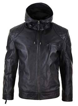 Infinity Leather Herren Lederjacke 100% Echtleder Schwarz Wein Biker Design Kapuze Retro von Infinity Leather