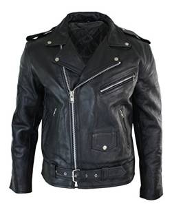 Infinity Leather Herren Lederjacke Schwarz Original Rindsleder Quer Reißverschluss Motorradjacke Brando Biker Echtleder Jacke - 4XL von Infinity Leather