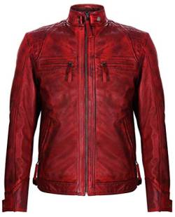 Infinity Leather Herren Rot Retro Gesteppte Echt Nappa Bikerjacke Aus Leder 4XL von Infinity Leather