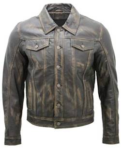 Infinity Leather Herren Trucker Beiläufig Jahrgang Schwarz Lederhemd Jeans Jacke 2XL von Infinity Leather