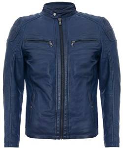 Infinity Leather Herren Vintage Gesteppte Navy Blau Leder Bikerjacke Racing mit Reißverschluss 5XL von Infinity Leather