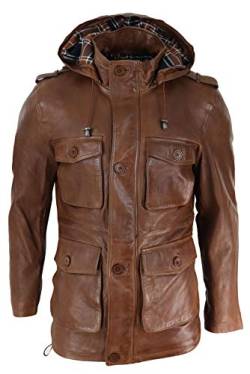 Infinity Leather Herrenjacke 100% Echtleder Schwarz Braun 3/4 Länge Abnehmbare Kapuze Militär von Infinity Leather