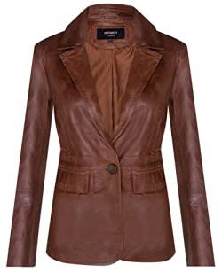 Infinity Leather Klassischer Damen Bräunen Blazer aus Echtem Leder mit Einem Knopf von Infinity Leather