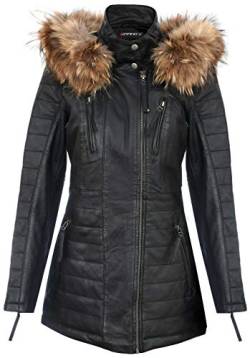 Infinity Leather Schwarze Damen Leder Parka Jacke Gesteppte Abnehmbare Kapuze Regenmantel XL von Infinity Leather