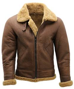 Herren Braun B3 Shearling Schaffell WW 2 Bomber Leder Fliegend Flieger Jacke 3XL von Infinity