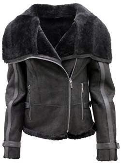 Infinity Frauen-Kurze Schwarze Merino Schaffell-Flieger-Lederjacke S von Infinity