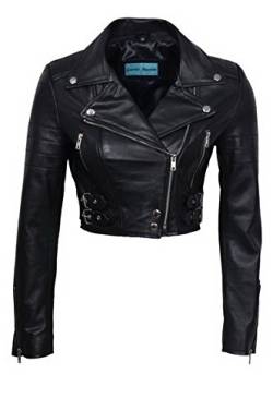 Infinity Frauen- schicke Schwarze Geerntetes Bikerjacke aus Leder 14 von Infinity