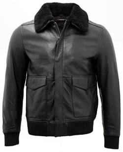 Infinity Herren A2 Schwarz Schaf Nappa Leder Bomberjacke mit Abnehmbarer Schaffellkragen 4XL von Infinity