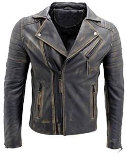 Infinity Herren Bräunen Schlank Fit Kreuz Zip Jahrgang Brando Bikerjacke aus Leder 2XL von Infinity