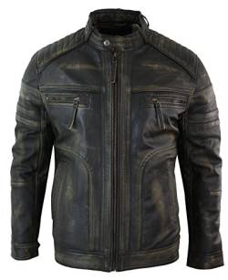 Infinity Herren Lederjacke 100% Echtleder Schwarz Biker Vintage Design von Infinity