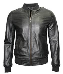 Infinity Herren Schwarz Nappa Leder-beiläufige Varsity Bomberjacke 2XL von Infinity