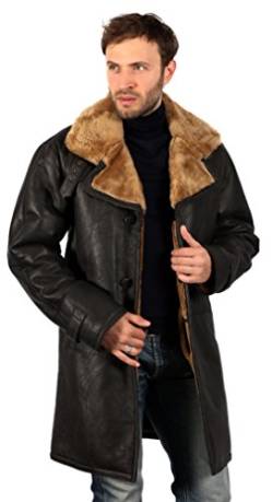 Infinity Männer Braun Lang Echt Shearling Ingwer Schaffell-Leder-Mantel mit Gürtel 3XL von Infinity