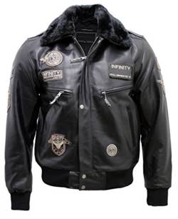 Infinity Männer Schwarze Kuh ausblenden Leder Flug Bomber Jacke mit abnehmbarem Kragen 3XL von Infinity