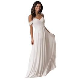 Damen Schulterfreie Kleid der Brautjungfer Spaghetti-Träger Plissiert Chiffon formelle Abendkleider A-Linie von Infuness