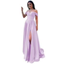 Infuness Damen Satin Schulterfreie Ballkleider Lang gerüschtes Brautjungfernkleid Schlitz Meerjungfrau Hochzeit Partei Kleid von Infuness