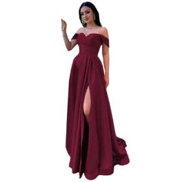 Infuness Damen Satin Schulterfreie Ballkleider Lang gerüschtes Brautjungfernkleid Schlitz Meerjungfrau Hochzeit Partei Kleid von Infuness