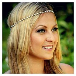 Inilbran Bohème Perlenkopfkette Silber Perlen Haarkette Stirnband Hochzeit Kopfteil Gyspy Kopfschmuck Hochzeit Haarschmuck Für Frauen Und Mädchen von Inilbran
