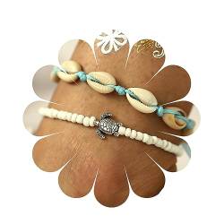 Inilbran Boho Geschichtet Kaurimuschel Muschel Knöchel Vintage Kaurimuschel Fußkettchen Armband Weiß Samen Perlen Fußkettchen Sommer Strand Schildkröte Fuß Kette Schmuck Für Frauen Und Mädchen von Inilbran