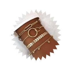 Inilbran Boho Geschichtetes Büroklammer-Kettenarmband Goldfarbenes Kreisarmband Vintage Glocke Baumelndes Armband Klobiges Gliederkettenarmband Punk Chevron Pfeilkettenarmband Schmuck Für Frauen von Inilbran