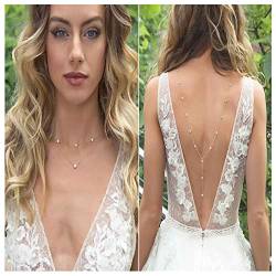 Inilbran Boho Layered Strass Hintergrund Halskette Silber Crystal Back Halskette Kette Lange Strass Back Chain Halskette Sparkly CZ Body Chain Halsketten Sommer Körperschmuck für Frauen und Mädchen von Inilbran