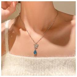 Inilbran Boho Strass Schmetterling Choker Halskette Blau Saphir Halskette Choker Silber Kristall Schmetterling Anhänger Halskette Funkelnde Cz Schmetterling Saphir Halskette Für Frauen Und Mädchen von Inilbran