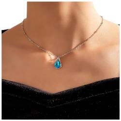 Inilbran Boho Wassertropfen Halskette mit blauen Kristallen Blaue Tropfen Edelstein Anhänger Halskette Silberne Tropfen Choker Halskette Ovale Edelstein Halsketten Kettenschmuck für Frauen(Stil B) von Inilbran