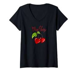 Damen Mon Cherry Mon Cheri Valentinstag Herz Kirschen Damen T-Shirt mit V-Ausschnitt von Inkable