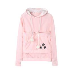 Inlefen Frauen Hoodie Sweatshirt Herbst und Winter Lange Ärmel Große Tasche Hoodie Pullover Kordelzug Rosa L von Inlefen