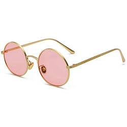 Inlefen Sonnenbrille Männer Frauen Runde Retro Vintage Kreis Stil Sonnenbrille Farbige Metallrahmen Brillen Gold rosa von Inlefen