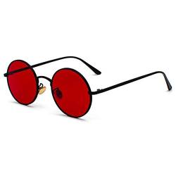 Inlefen Sonnenbrille Männer Frauen Runde Retro Vintage Kreis Stil Sonnenbrille Farbige Metallrahmen Brillen Schwarz Rot von Inlefen