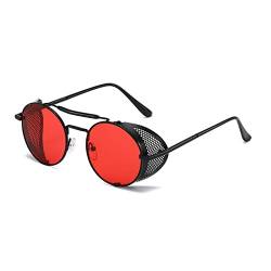 Inlefen Unisex Retro Rund Sonnenbrillen Vintage Metallrahmen Sonnenbrillen UV400 Schutz für Frauen Männer Schwarz Rot von Inlefen
