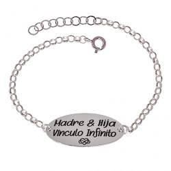 Inmaculada Romero IR Armband aus 925-m-Sterlingsilber für Damen, 16,5 cm. Rolo-Kette mit ovalem Plättchen MOTHER & DAUGHTER INFINITE BOND von Inmaculada Romero IR