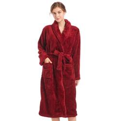 Inner Wish Damen Plüsch-Fleece-Robe, gemütlich, warmer Bademantel, flauschiger Damen-Bademantel mit Taschen (Hellgrau + Rosarot), Burgunder, Small-Medium von Inner Wish