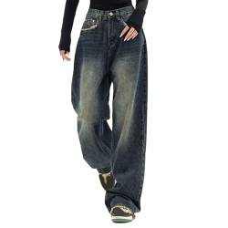 Damen Baggy Y2k Boyfriend Jeanshose Low Waist Hip Hop Straight Vintage Denim Hose Breites Bein Loose Hosen Locker Streetwear Schlupfjeans Freizeithose Harajuku Trendy Teenager Mit Reißverschluss von Innerternet