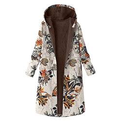 Damen Vintage Gefüttert Kapuzenjacke Lang mit kapuze Winter Fleecejacke Fleecemantel Herbst Langarm Strickjacke Mode Elegant Innenfutter Teddymantel Blumenmuster Warm Oversize Mantel von Innerternet