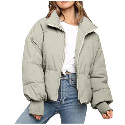 Daunenmantel Damen Leicht Winter Daunenjacke Pufferjacke Baumwoll Wattierte Warm Puffy Jacke Mantel mit Taschen Reißverschluss für Frauen Herbst Winter Kurz Outdoorjacke Steppmantel von Innerternet